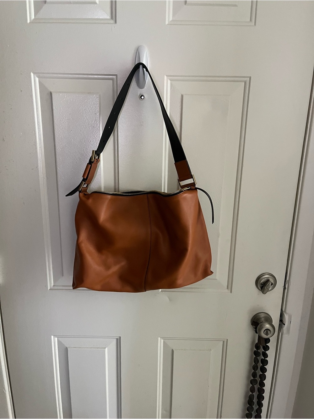 All Saints Tan Leather Shoulder Bag with Black Strap